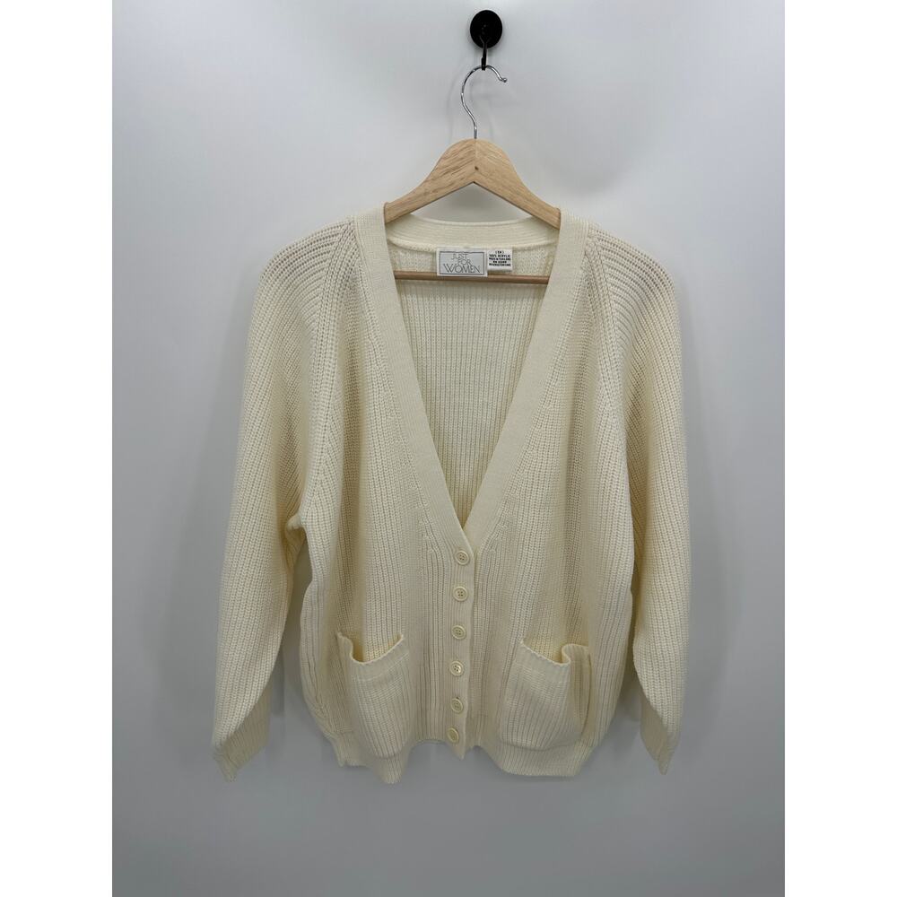 Just For Women Cardigan Sweater Women 1X Cream Button Down Knit Chunky Academia